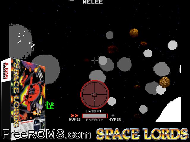 Space Lords (rev C) MAME game showing 3D box cover and gameplay screenshot
