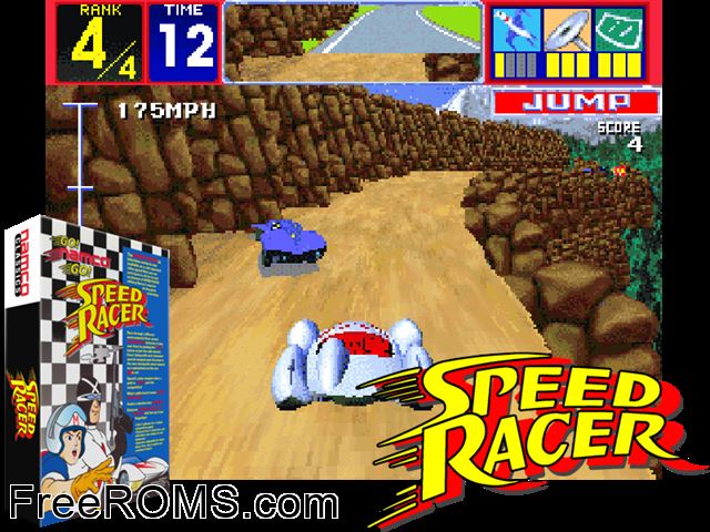 Speed Racer MAME game showing 3D box cover and gameplay screenshot