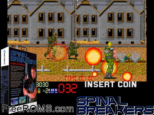 Spinal Breakers (World) MAME game showing 3D box cover and gameplay screenshot
