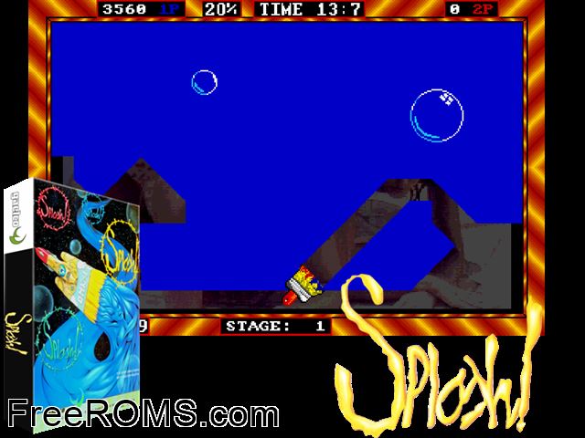 Splash! (Ver. 1.2 World) MAME game showing 3D box cover and gameplay screenshot