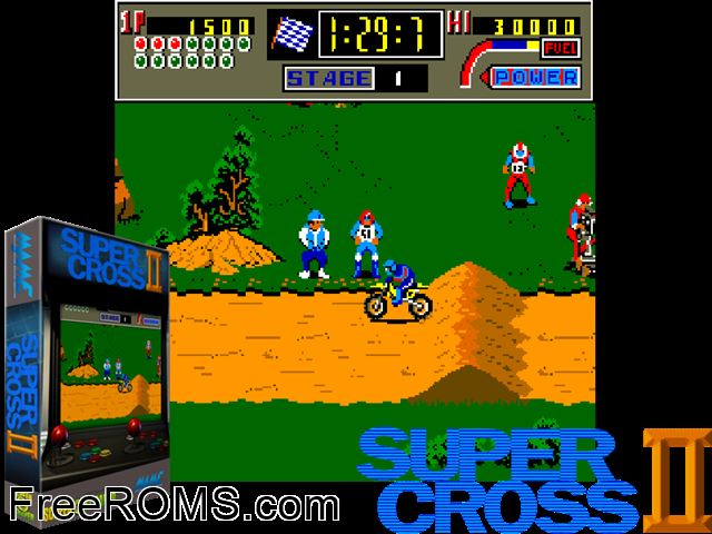 Super Cross 2 (Japan set 1) MAME game showing 3D box cover and gameplay screenshot