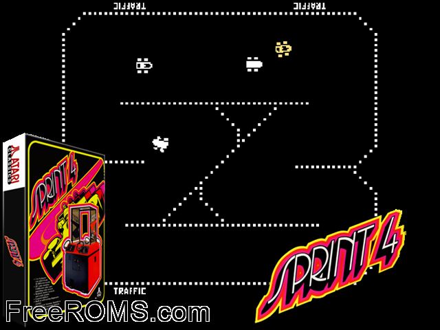 Sprint 4 (set 1) MAME game showing 3D box cover and gameplay screenshot
