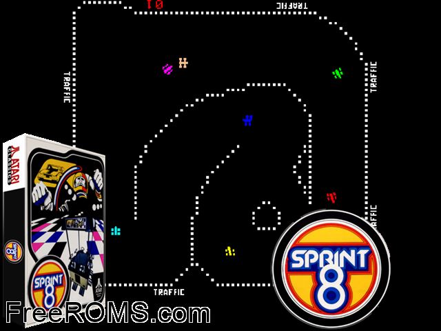 Sprint 8 MAME game showing 3D box cover and gameplay screenshot