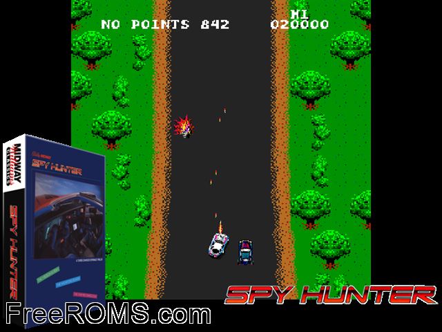 Spy Hunter MAME game showing 3D box cover and gameplay screenshot