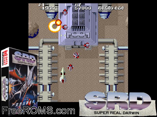 Super Real Darwin (Japan) MAME game showing 3D box cover and gameplay screenshot