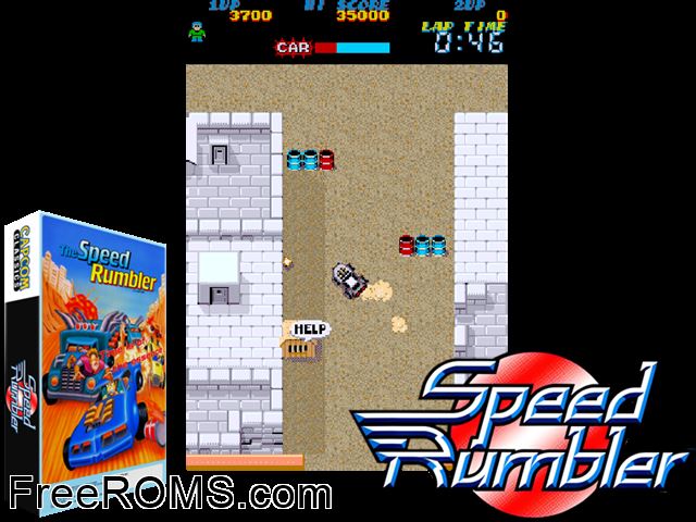 The Speed Rumbler (set 1) MAME game showing 3D box cover and gameplay screenshot