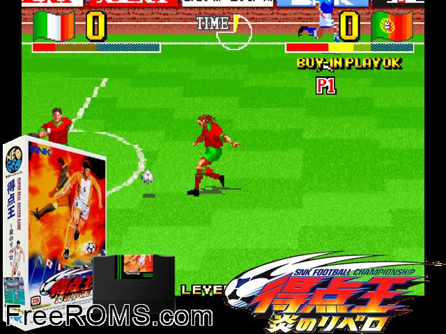 Ultimate 11 - The SNK Football Championship / Tokuten Ou - Honoo no Libero, The MAME game showing 3D box cover and gameplay screenshot