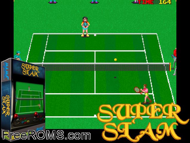Super Slam (set 1) MAME game showing 3D box cover and gameplay screenshot