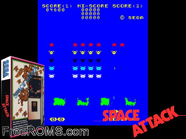 Space Attack (upright set 2) MAME game showing 3D box cover and gameplay screenshot
