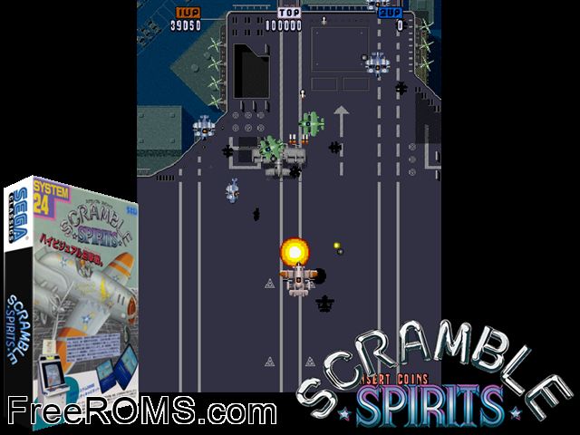 Scramble Spirits MAME game showing 3D box cover and gameplay screenshot