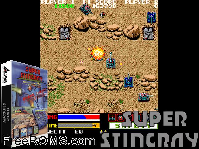 Super Stingray MAME game showing 3D box cover and gameplay screenshot