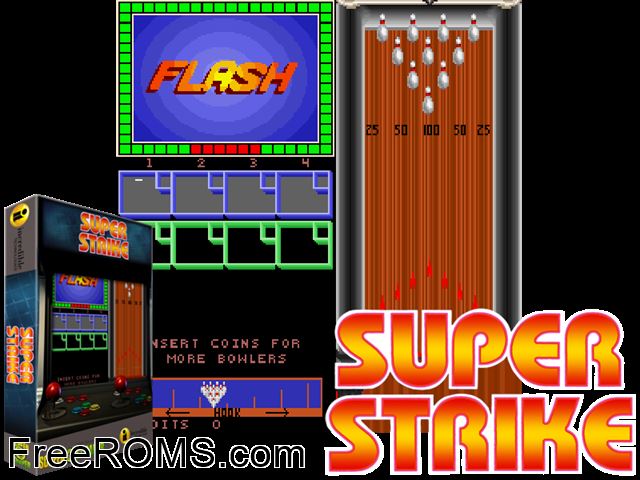 Super Strike Bowling MAME game showing 3D box cover and gameplay screenshot