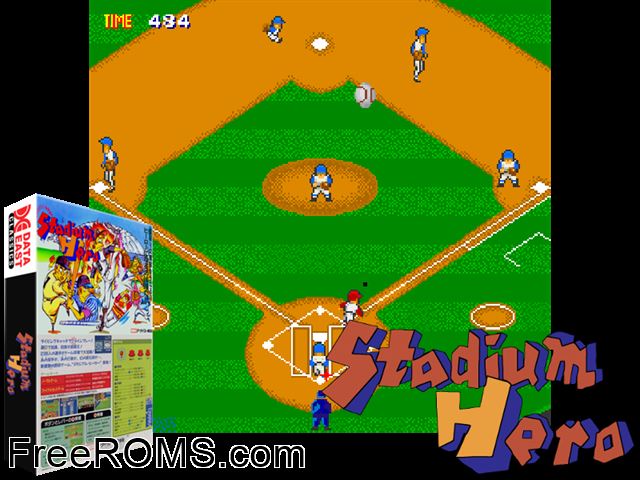 Stadium Hero (Japan) MAME game showing 3D box cover and gameplay screenshot