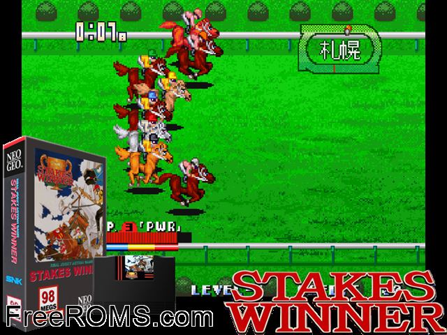 Stakes Winner / Stakes Winner - GI kinzen seihae no michi MAME game showing 3D box cover and gameplay screenshot