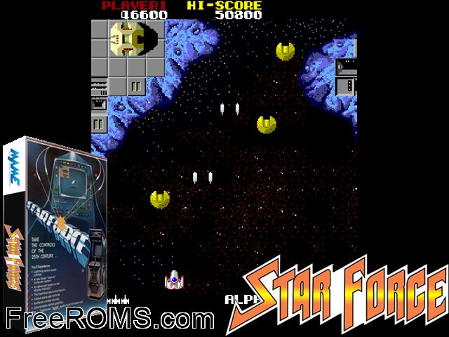 Star Force (encrypted) MAME game showing 3D box cover and gameplay screenshot