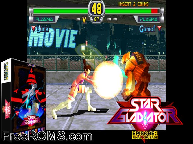 Star Gladiator (USA 960627) MAME game showing 3D box cover and gameplay screenshot