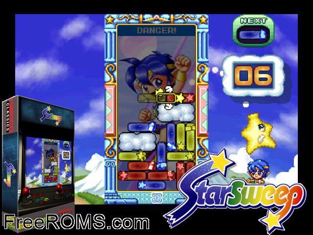 Star Sweep (STP1/VER.A) MAME game showing 3D box cover and gameplay screenshot