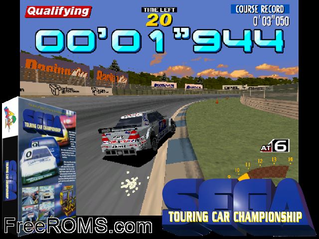 Sega Touring Car Championship MAME game showing 3D box cover and gameplay screenshot