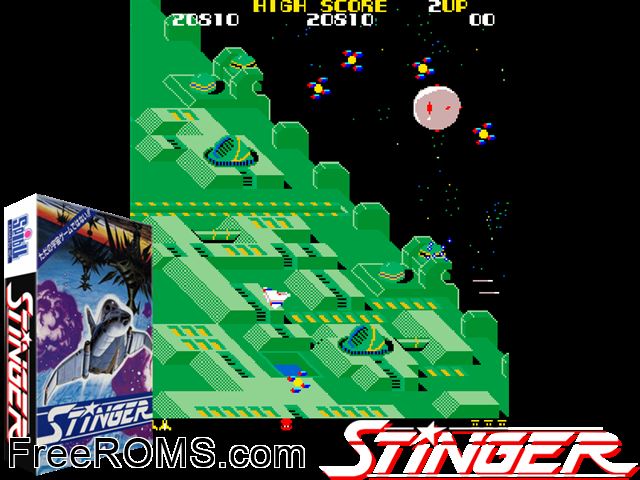 Stinger (prototype?) MAME game showing 3D box cover and gameplay screenshot