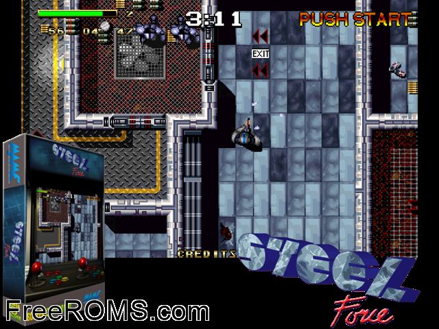 Steel Force MAME game showing 3D box cover and gameplay screenshot