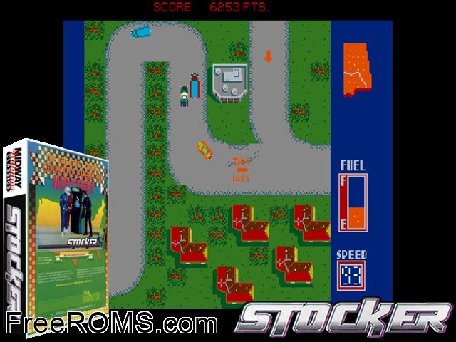 Stocker MAME game showing 3D box cover and gameplay screenshot