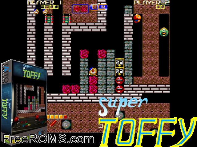 Super Toffy MAME game showing 3D box cover and gameplay screenshot