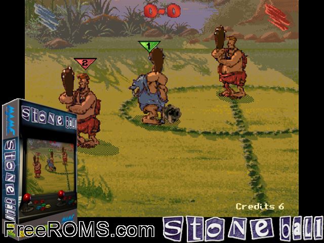 Stone Ball (2 Players) MAME game showing 3D box cover and gameplay screenshot