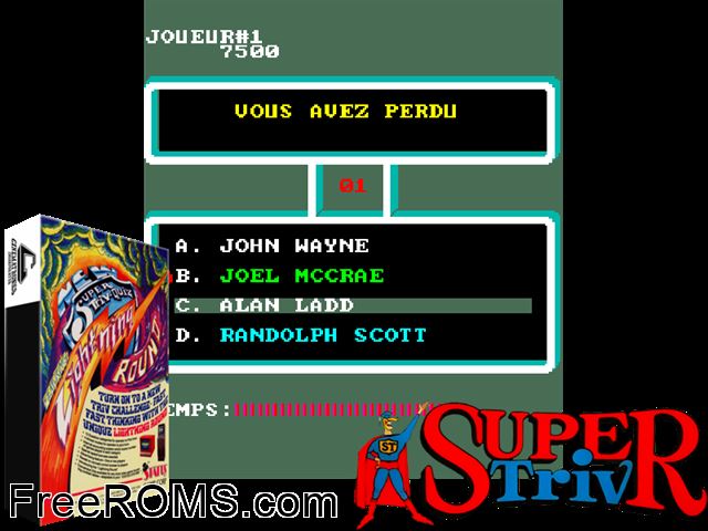Super Triv MAME game showing 3D box cover and gameplay screenshot