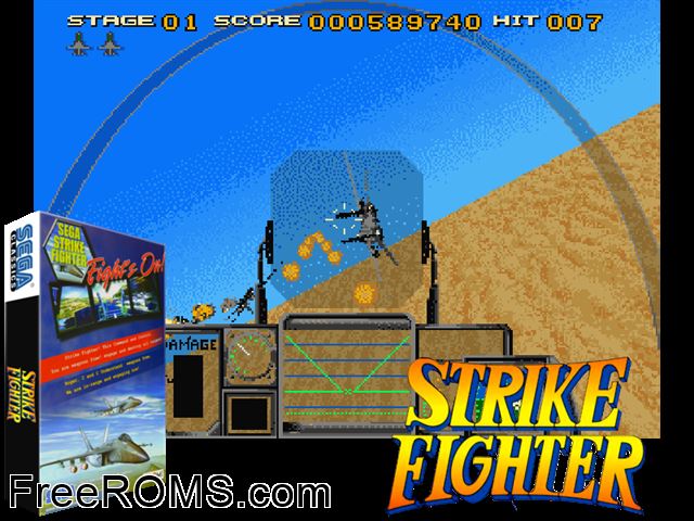 Strike Fighter (Japan) MAME game showing 3D box cover and gameplay screenshot