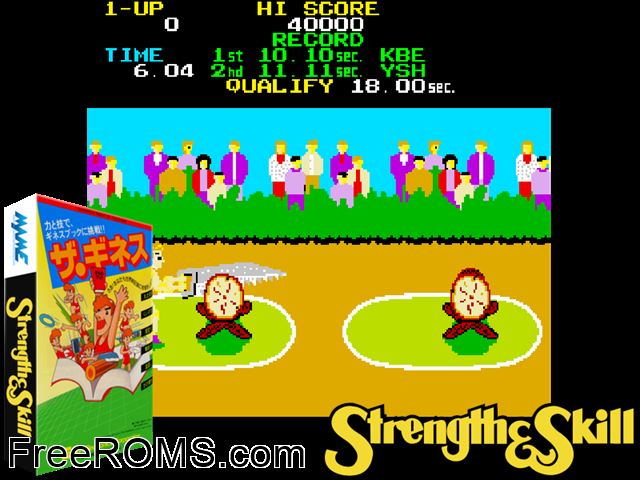 Strength and Skill MAME game showing 3D box cover and gameplay screenshot