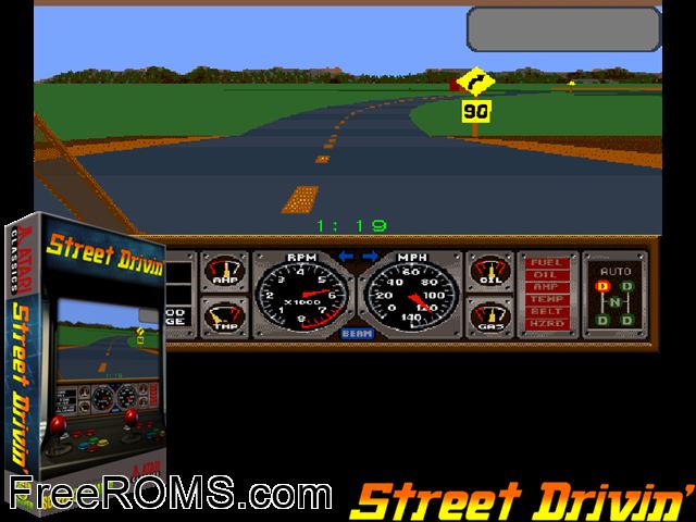 Street Drivin' (prototype) MAME game showing 3D box cover and gameplay screenshot