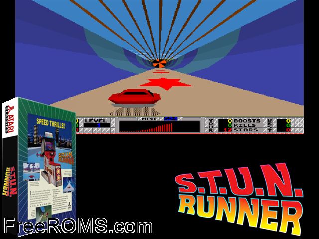 S.T.U.N. Runner (rev 0) MAME game showing 3D box cover and gameplay screenshot