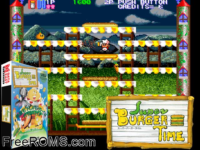 Super Burger Time (Japan) MAME game showing 3D box cover and gameplay screenshot