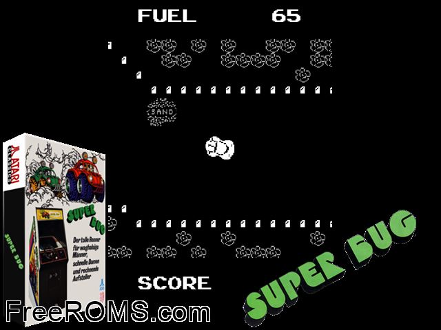 Super Bug MAME game showing 3D box cover and gameplay screenshot