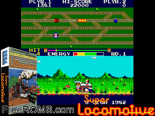 Super Locomotive MAME game showing 3D box cover and gameplay screenshot