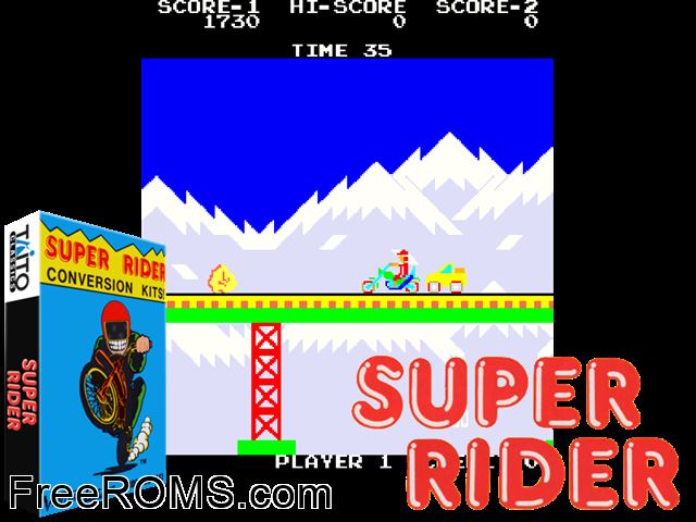 Super Rider MAME game showing 3D box cover and gameplay screenshot