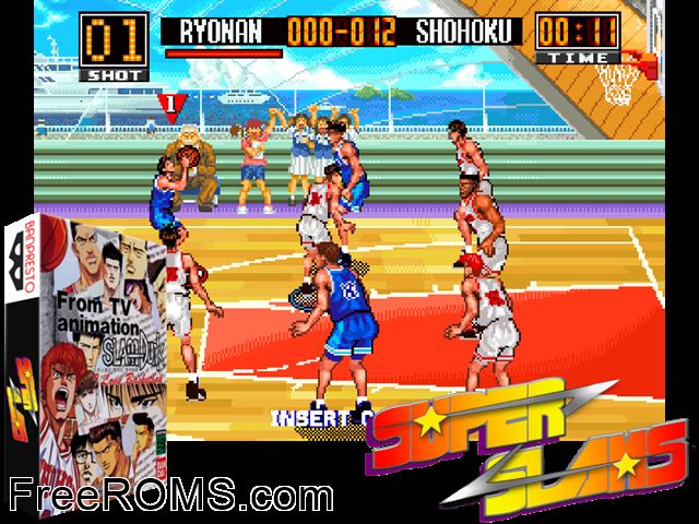 Super Slams MAME game showing 3D box cover and gameplay screenshot