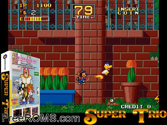Super Trio MAME game showing 3D box cover and gameplay screenshot
