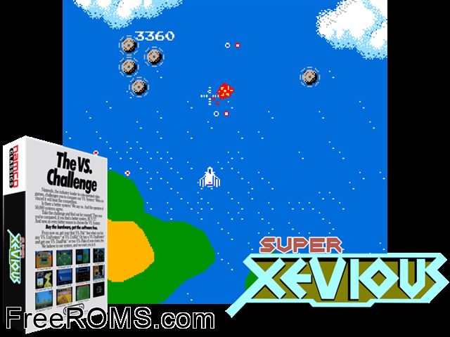 Vs. Super Xevious MAME game showing 3D box cover and gameplay screenshot