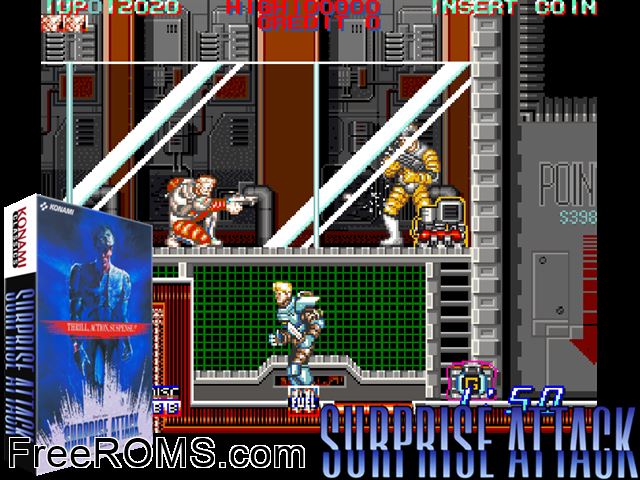 Surprise Attack (World ver. K) MAME game showing 3D box cover and gameplay screenshot