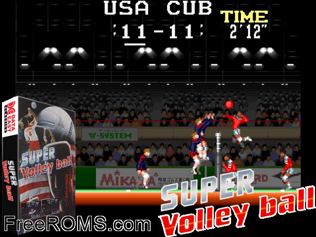 Super Volleyball (US) MAME game showing 3D box cover and gameplay screenshot