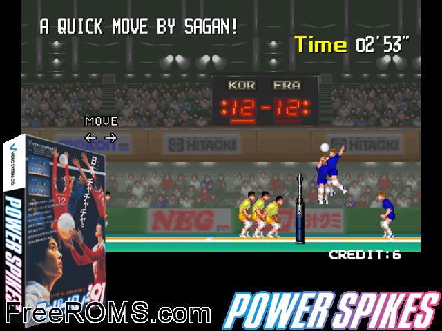 Super Volley '91 (Japan) MAME game showing 3D box cover and gameplay screenshot