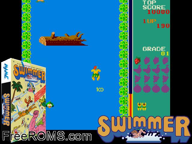 Swimmer (set 2) MAME game showing 3D box cover and gameplay screenshot