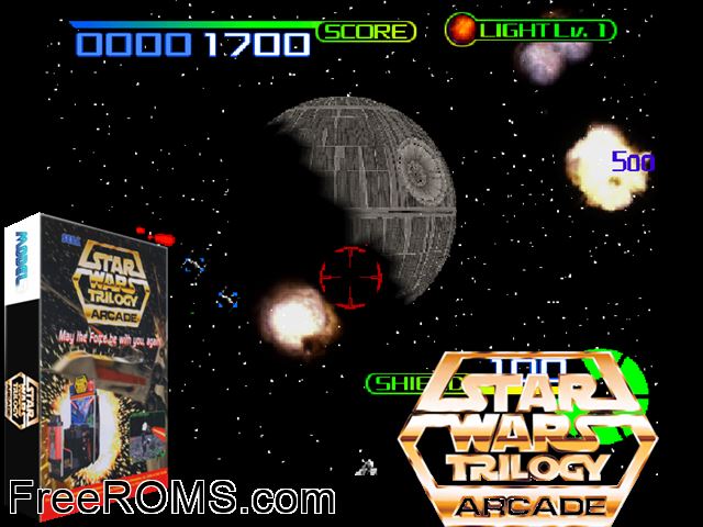 Star Wars Trilogy MAME game showing 3D box cover and gameplay screenshot