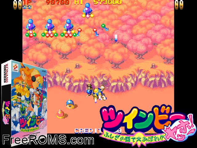 Twin Bee Yahhoo! (ver JAA) MAME game showing 3D box cover and gameplay screenshot