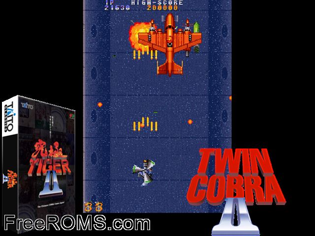 Twin Cobra II (Ver 2.1A 1995/11/30) MAME game showing 3D box cover and gameplay screenshot