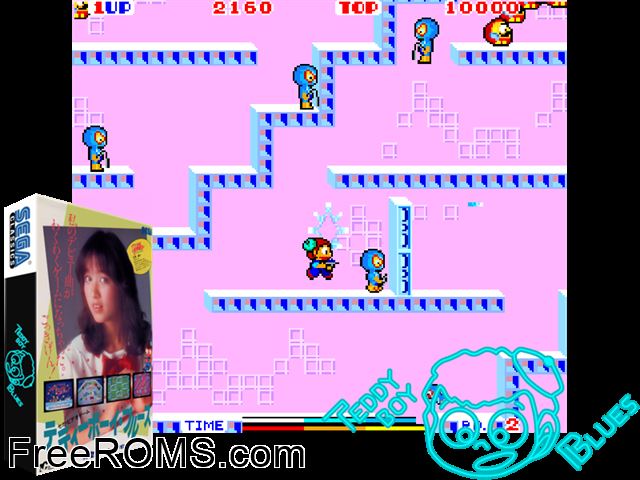 TeddyBoy Blues (Old Ver.) MAME game showing 3D box cover and gameplay screenshot