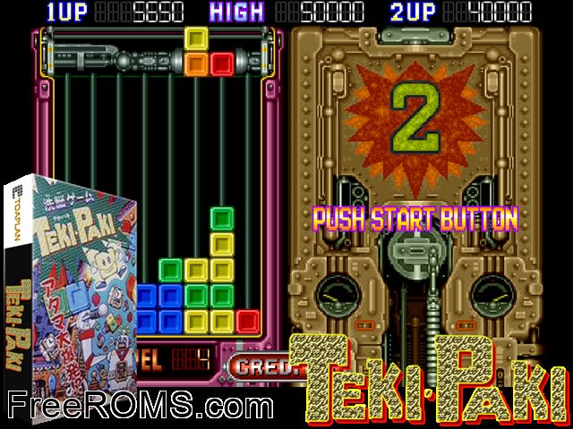 Teki Paki MAME game showing 3D box cover and gameplay screenshot