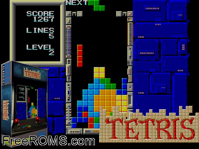 Tetris (Japan, System E) MAME game showing 3D box cover and gameplay screenshot
