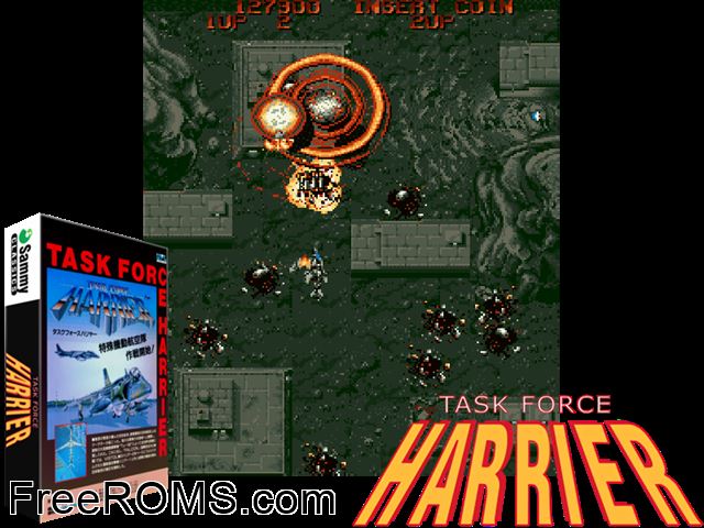 Task Force Harrier (Japan) MAME game showing 3D box cover and gameplay screenshot